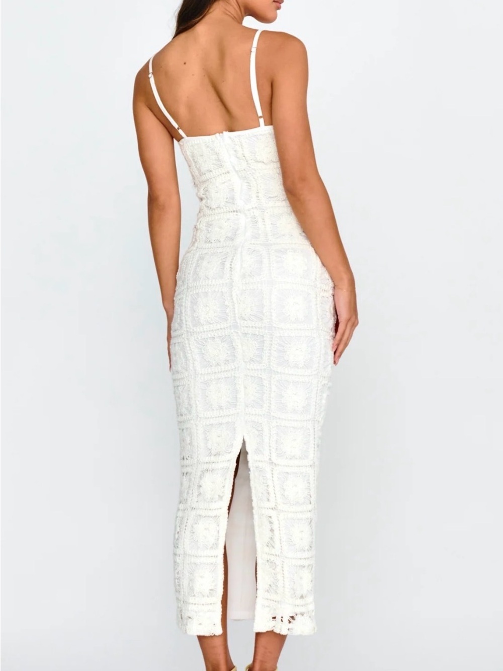 Cayman Sunset Crochet Midi Dress White Beachy Vacation Ready Feminine Brunch - Picture 2 of 10